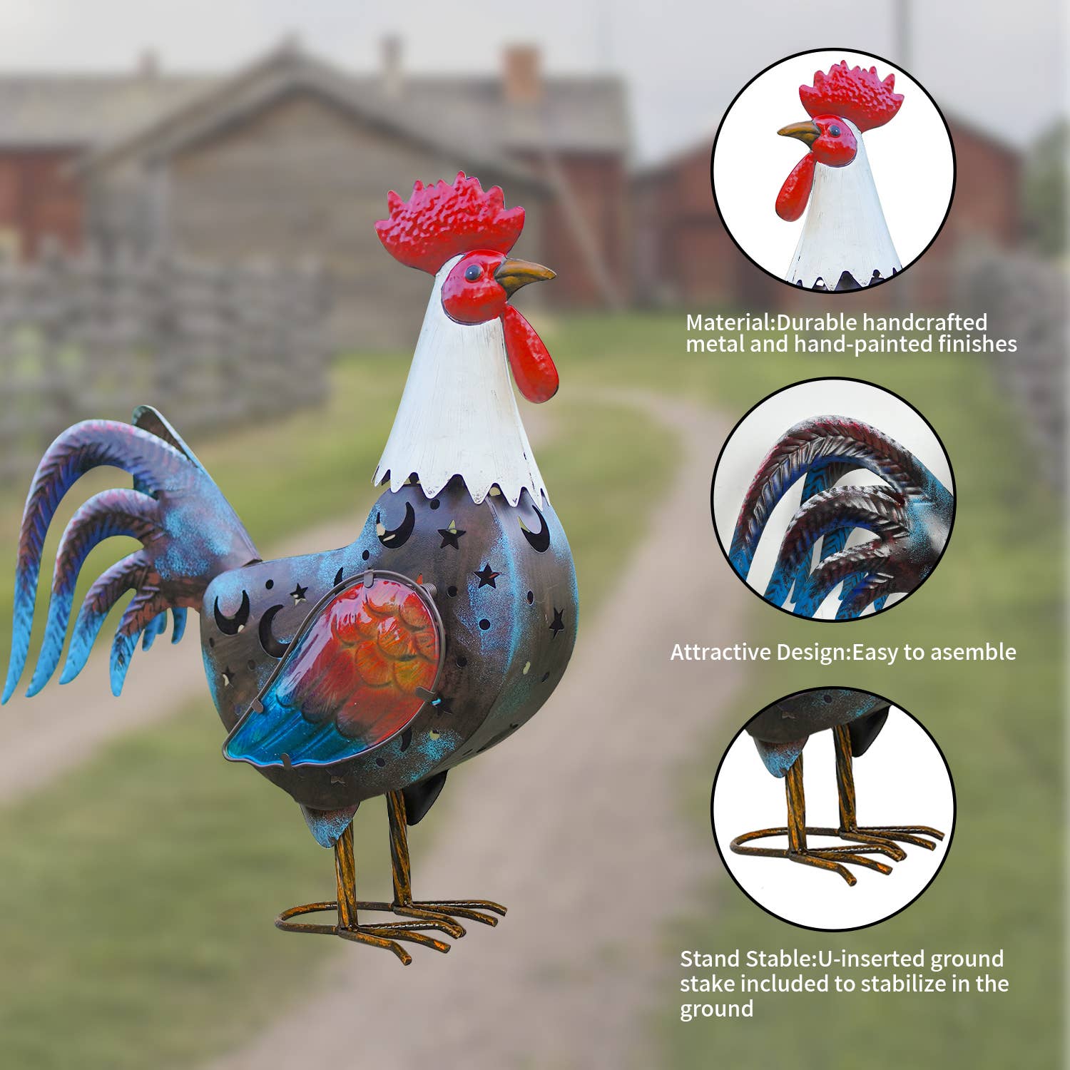 Liffy - Wholesale Outdoor Ornament/Decor - Solar Rooster Metal Garden Statue for Outdoor Yard Decor3