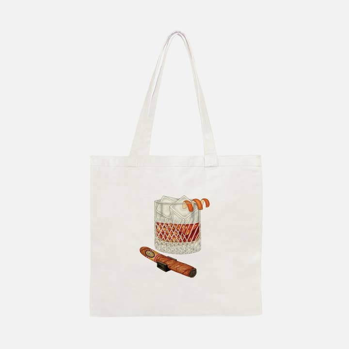 Whiskey & Cigar Tote Bag for wholesale by Keepsake Studio
