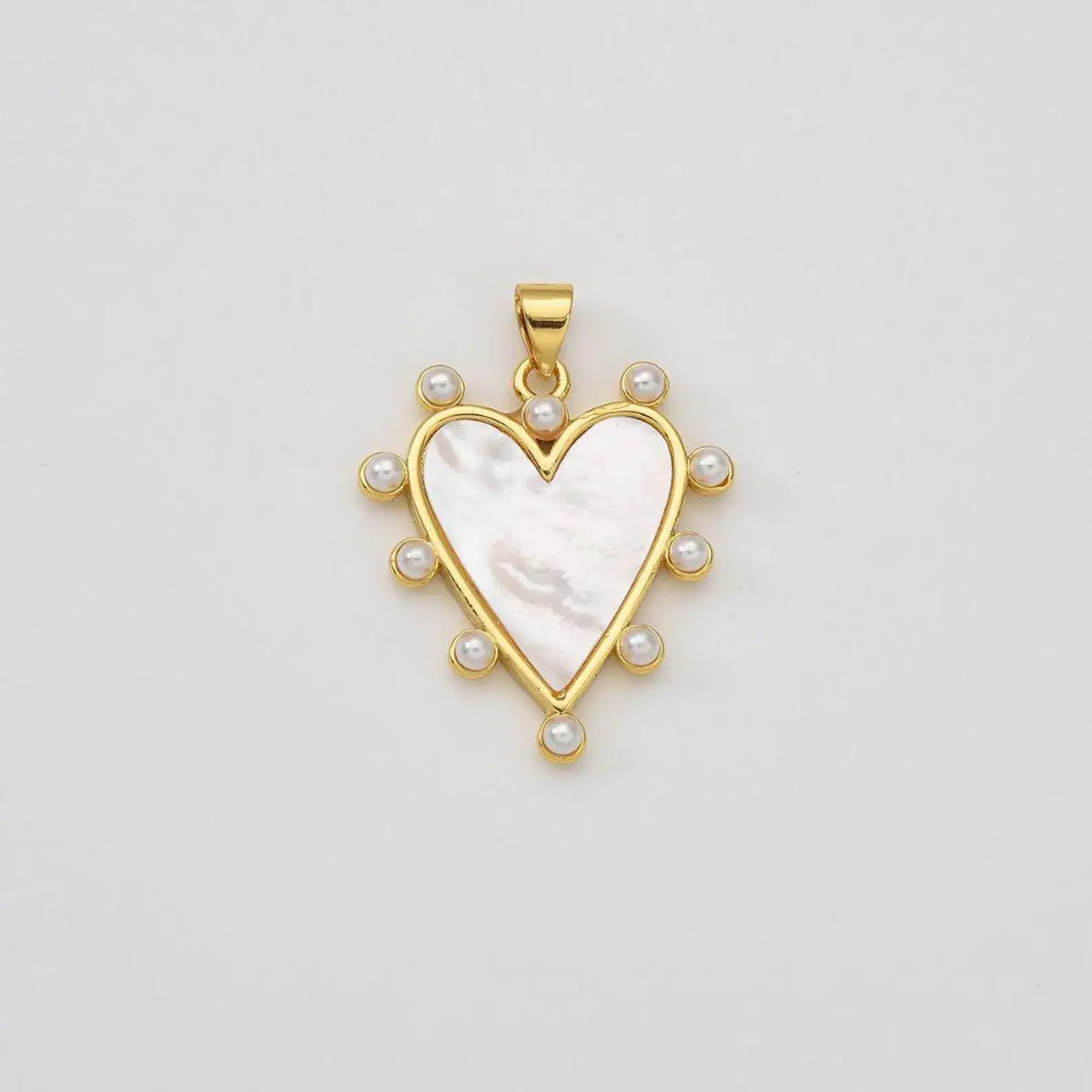Beads Creation - Wholesale Individual Charm/Pendant - Shell Pearl Heart Charm Pendant in Gold Filled, CP20342