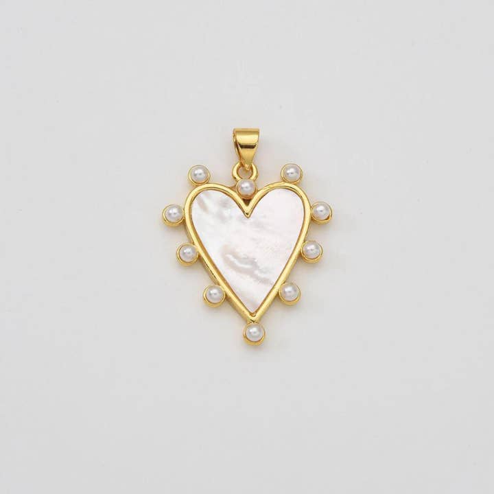 Beads Creation - Wholesale Individual Charm/Pendant - Shell Pearl Heart Charm Pendant in Gold Filled, CP20342