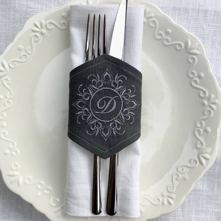 Belle Linen - Wholesale Napkin Ring - Monogrammed Linen Napkin Ring Holder (Monogram A-Z)1