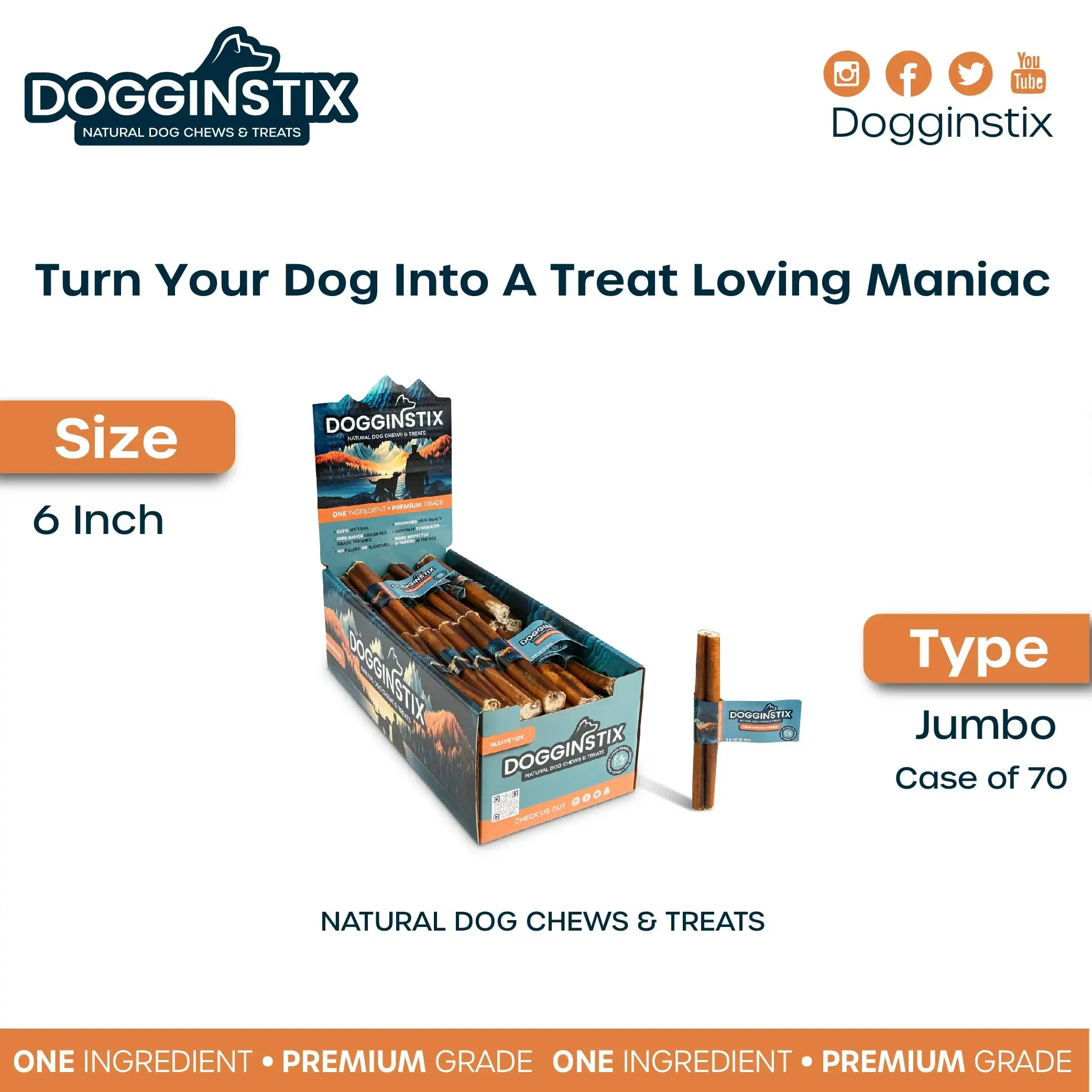 Dogginstix - Wholesale Pet Treats - Dog - 6" Jumbo Bully Sticks3