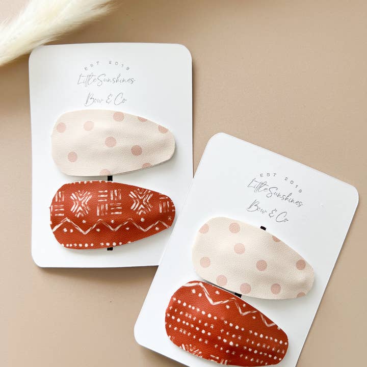 Little Sunshines Bow & Co - Wholesale Hair Clip - Women's - Light Pink Polka Dot Snap Leather Clips- Set of 2