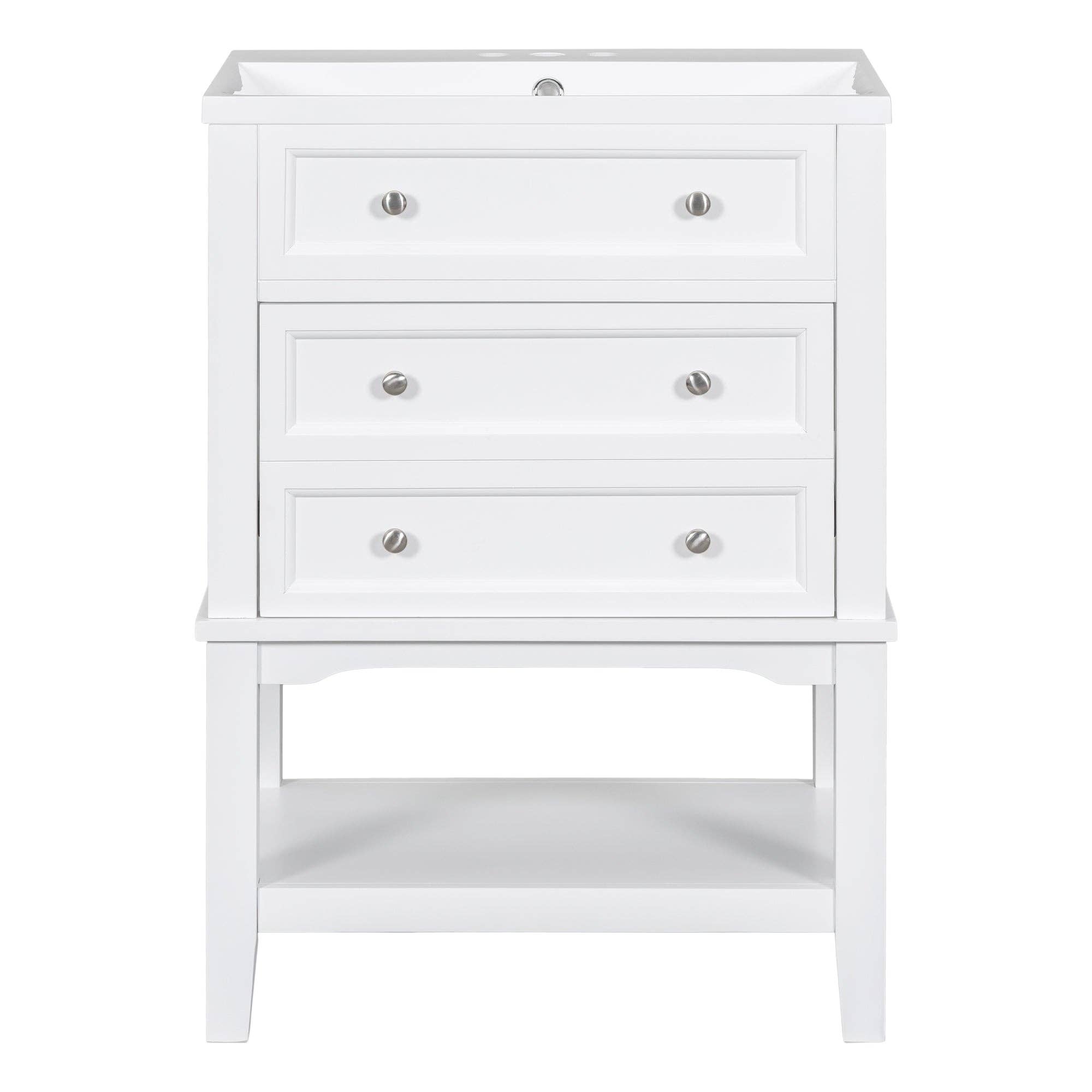 Orange County Decor - Wholesale Cabinet - 24" Bathroom Vanity With Sink, Bathroom Storage Cabinet With Drawer And Open Shelf, Solid Wood Frame, White White Solid Wood Mdf18
