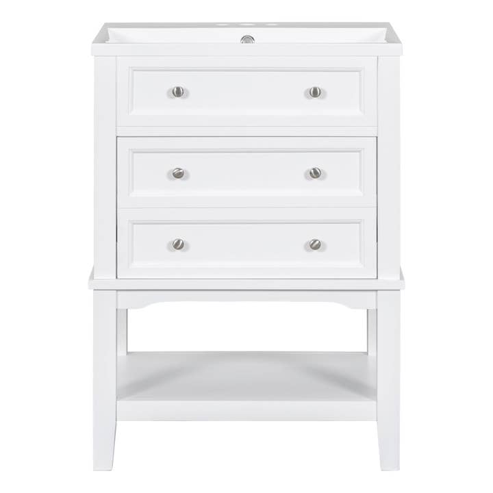 Orange County Decor - Wholesale Cabinet - 24" Bathroom Vanity With Sink, Bathroom Storage Cabinet With Drawer And Open Shelf, Solid Wood Frame, White White Solid Wood Mdf18