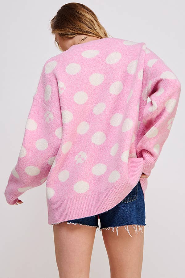 JADE BY JANE - Wholesale Knit Sweater - Women's - POLKA DOT/SOCCER BALL LONG SLEEVE KNIT SWEATER2