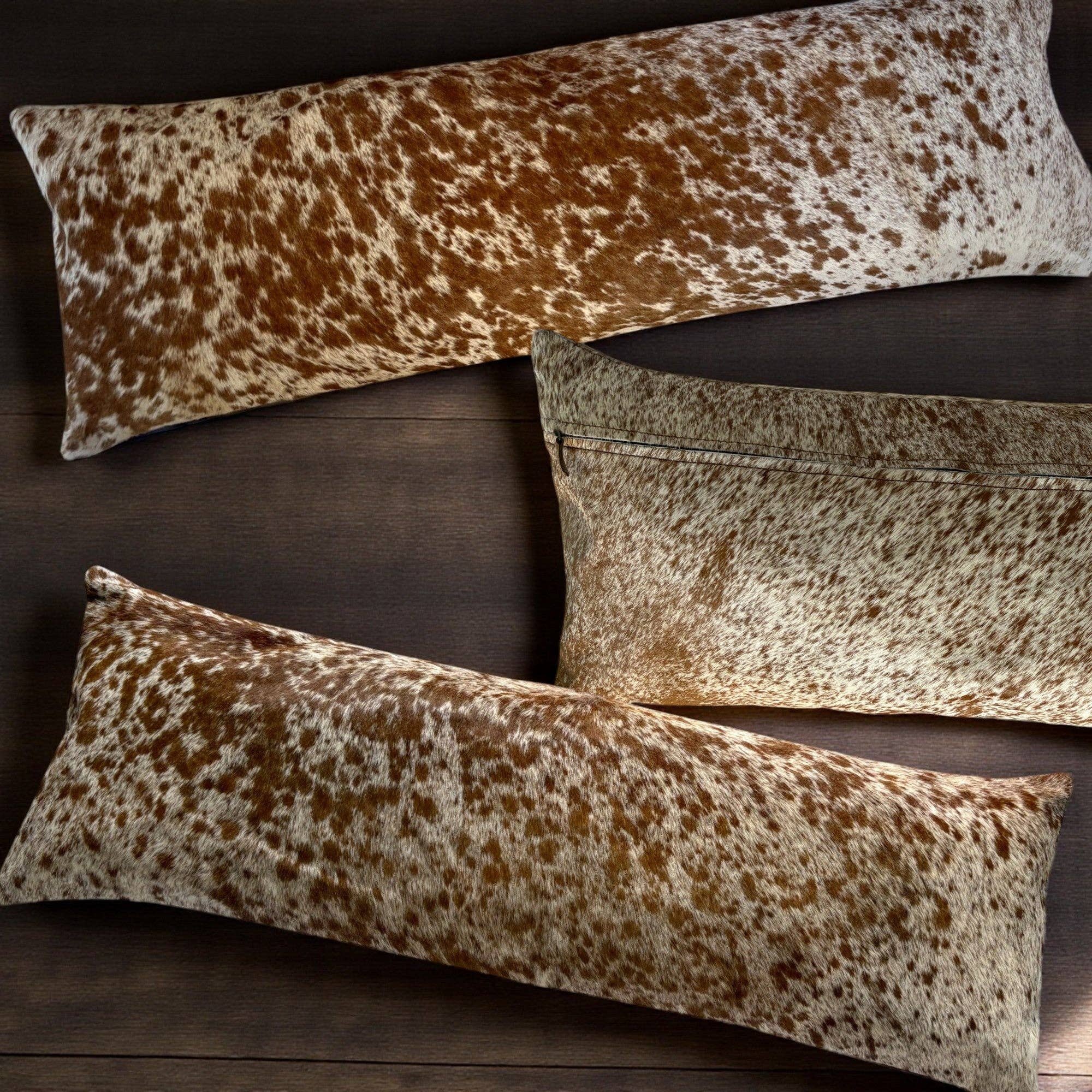 Ranch Junkie - Wholesale Throw Pillow Cover - 12x36 Genuine Cowhide Pillow Covers Lumbar Caramel Brown Double Sided Highlands Cowhide Pillow11
