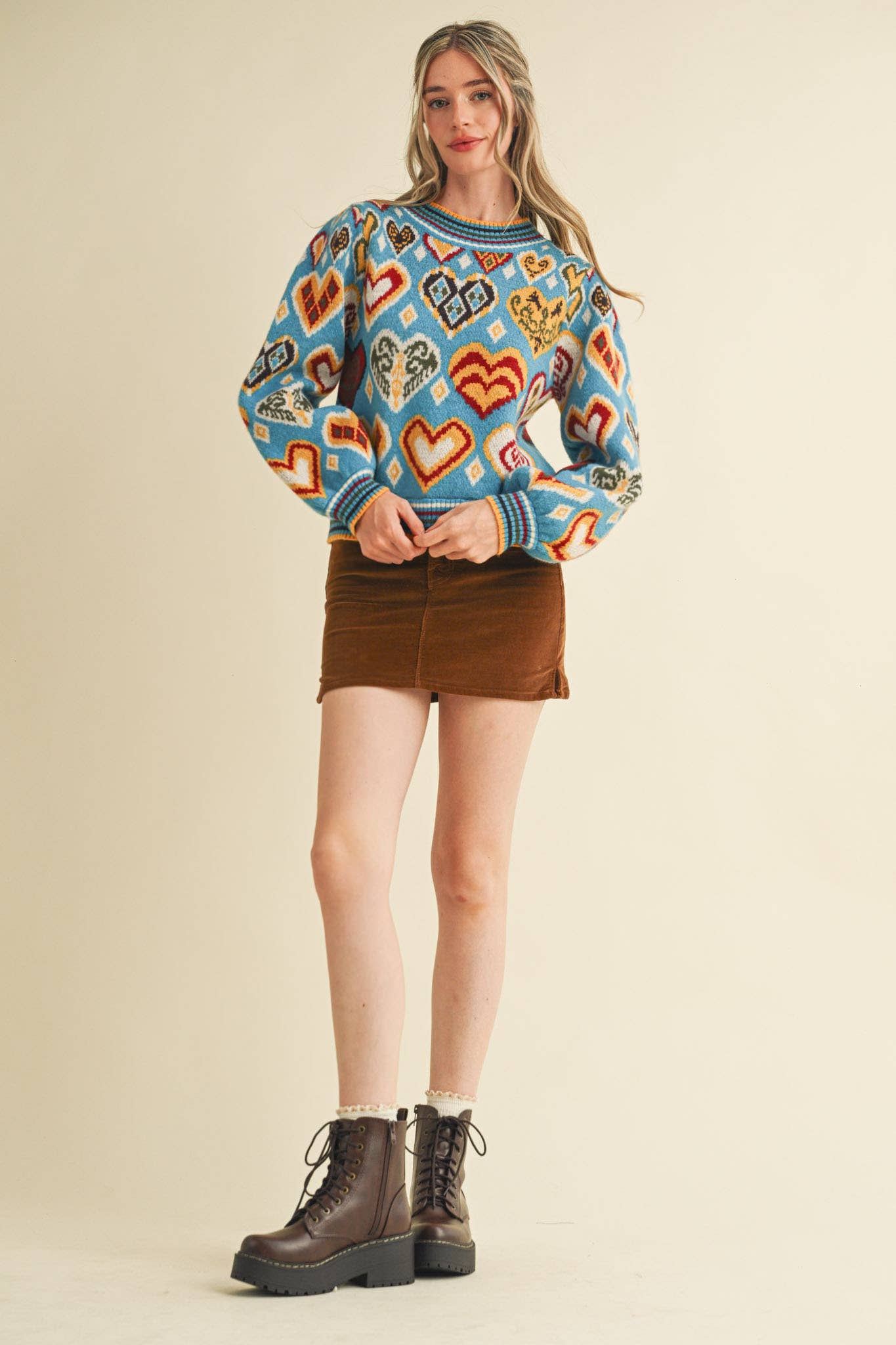 &MERCI - Wholesale Knit Sweater - Women's - HEART PATTERN PULLOVER SWEATER MSW109131