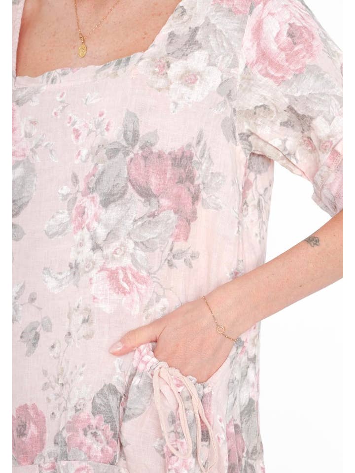 LINEN & COTTON HOUSE - Wholesale Dress - Women's - LINEN DRESS. 7697 FLOWERS SPRING SUMMER CLOTHING