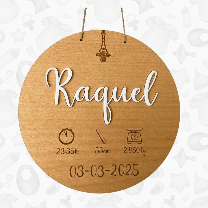 Plaque de Naissance Personnalisée en Bois pour la vente par Fustik