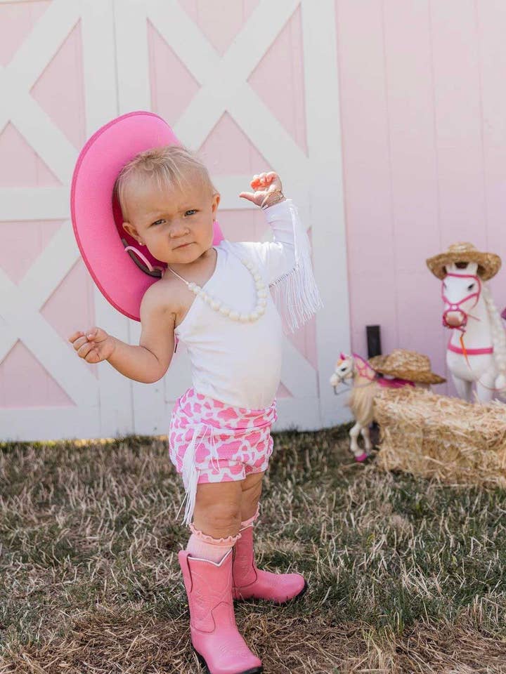 Cow Girl Fringed Bummie and One Shoulder Leo for wholesale by Sew Southern Kids Couture