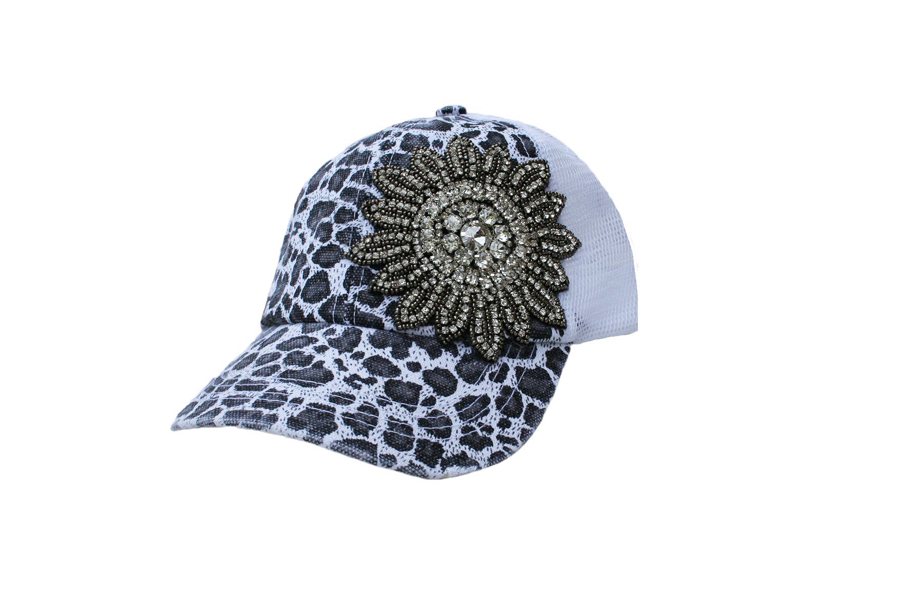 The Alabama Girl - Wholesale Truckerpet - Dames - Gekristalliseerde bloemenhoed met trucker luipaardprint1