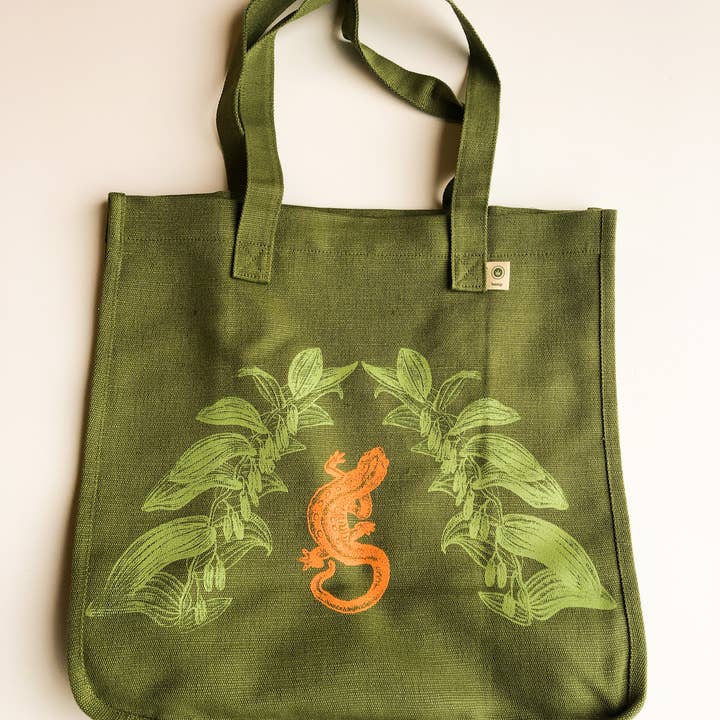 Red Eft Hemp Tote Bag for wholesale by Solstice Handmade