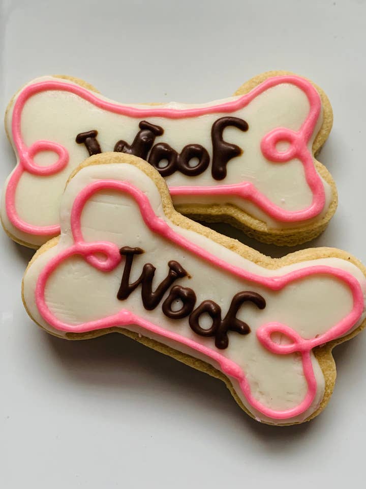 Woof Vanilla Bone Dog Treats for wholesale by The Blue Cerebus Dog Bakery