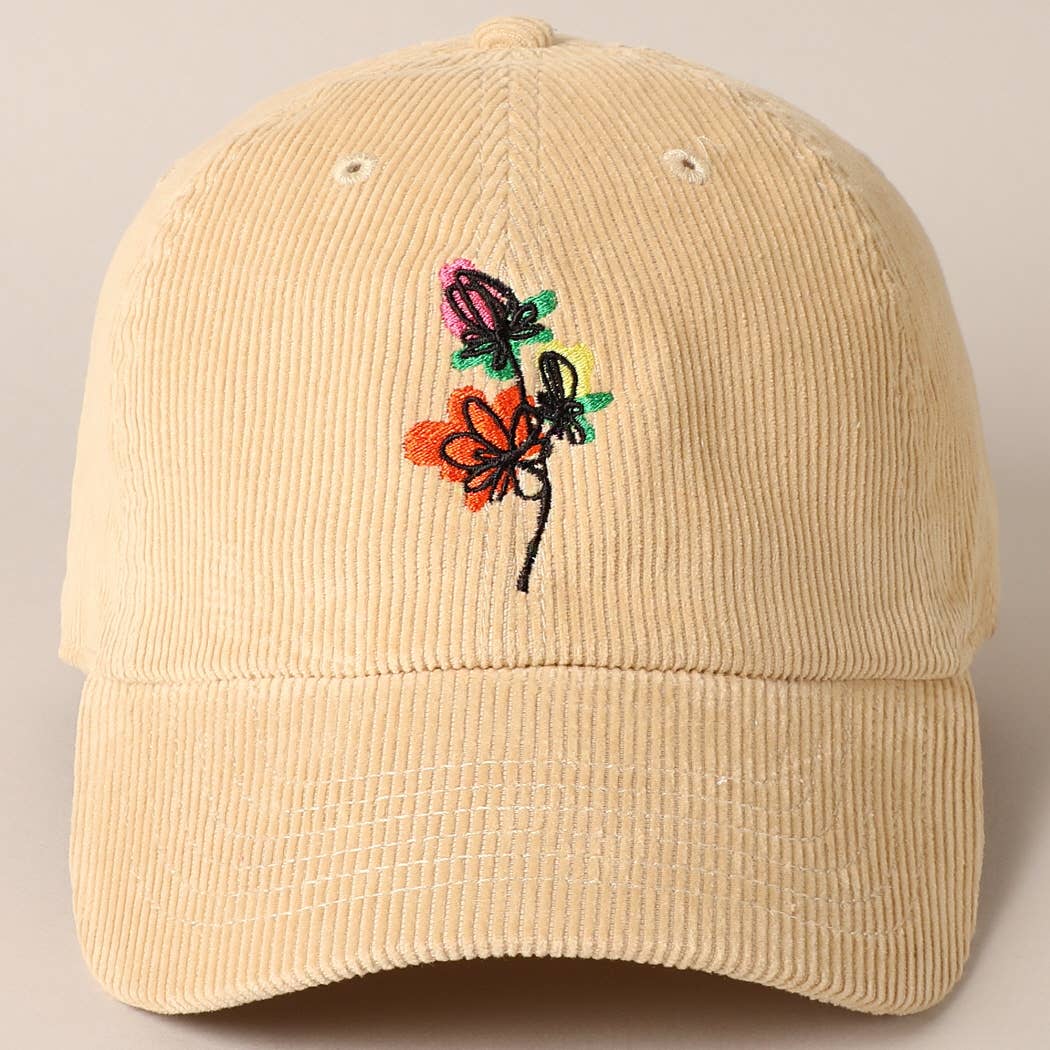 Fashion City - Wholesale Baseball Cap - Women's - Watercolor Flower Embroidered Corduroy Cap14