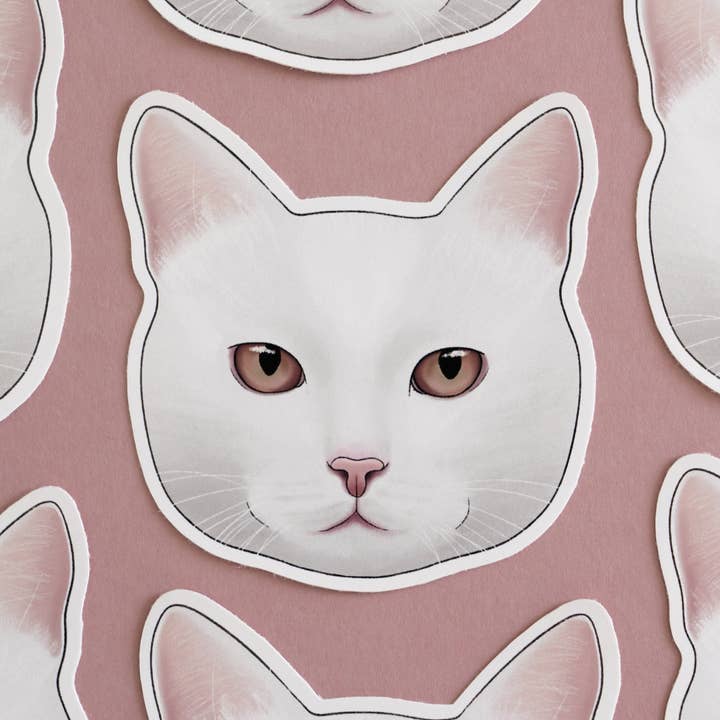 White Cat Sticker for wholesale by Hayley Jade Design Studio