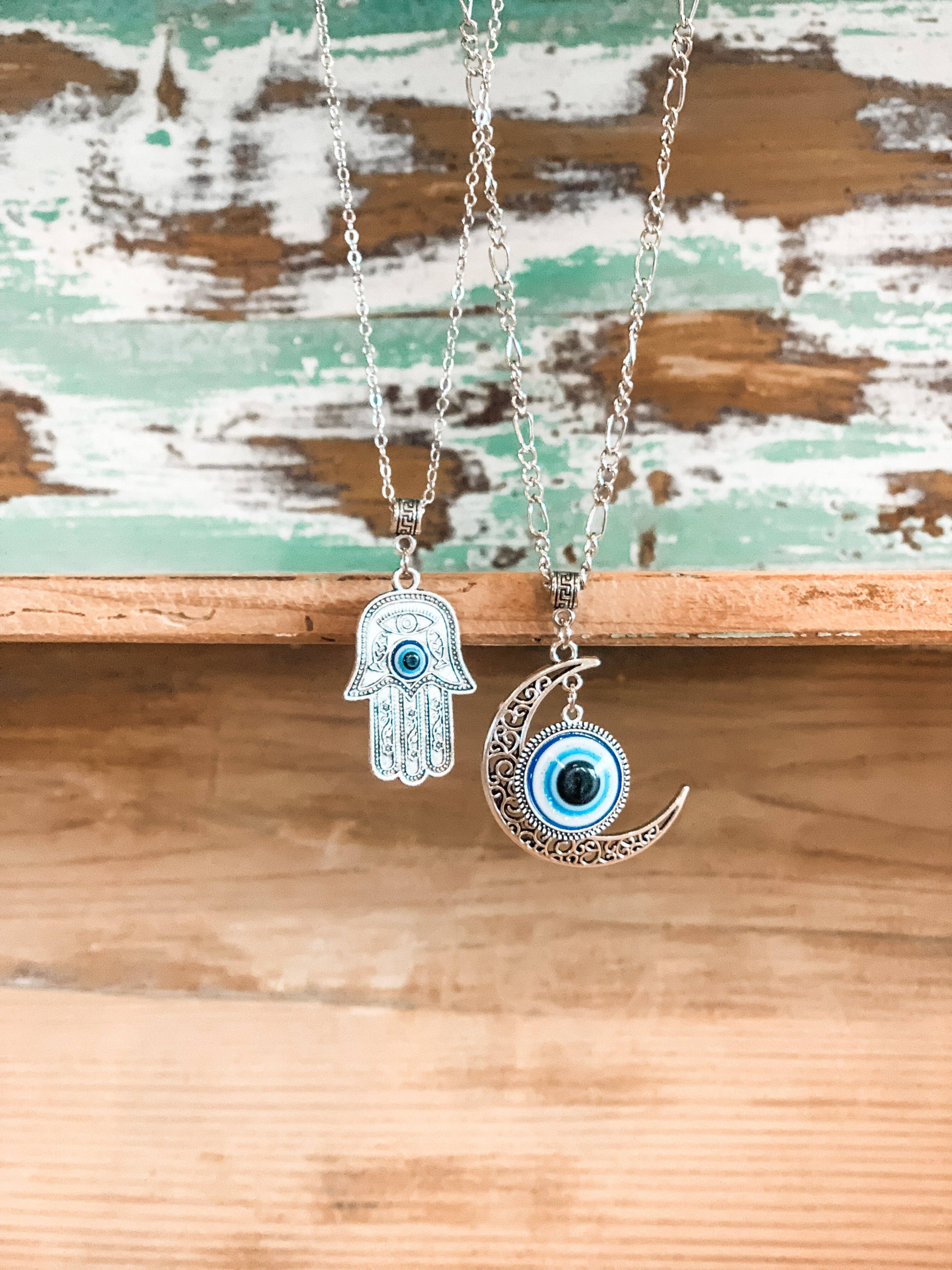 Liv Rocks - Wholesale Pendant/Charm Necklace - Hamsa Hand Evil Eye Necklace | Moon Pendant Necklace1