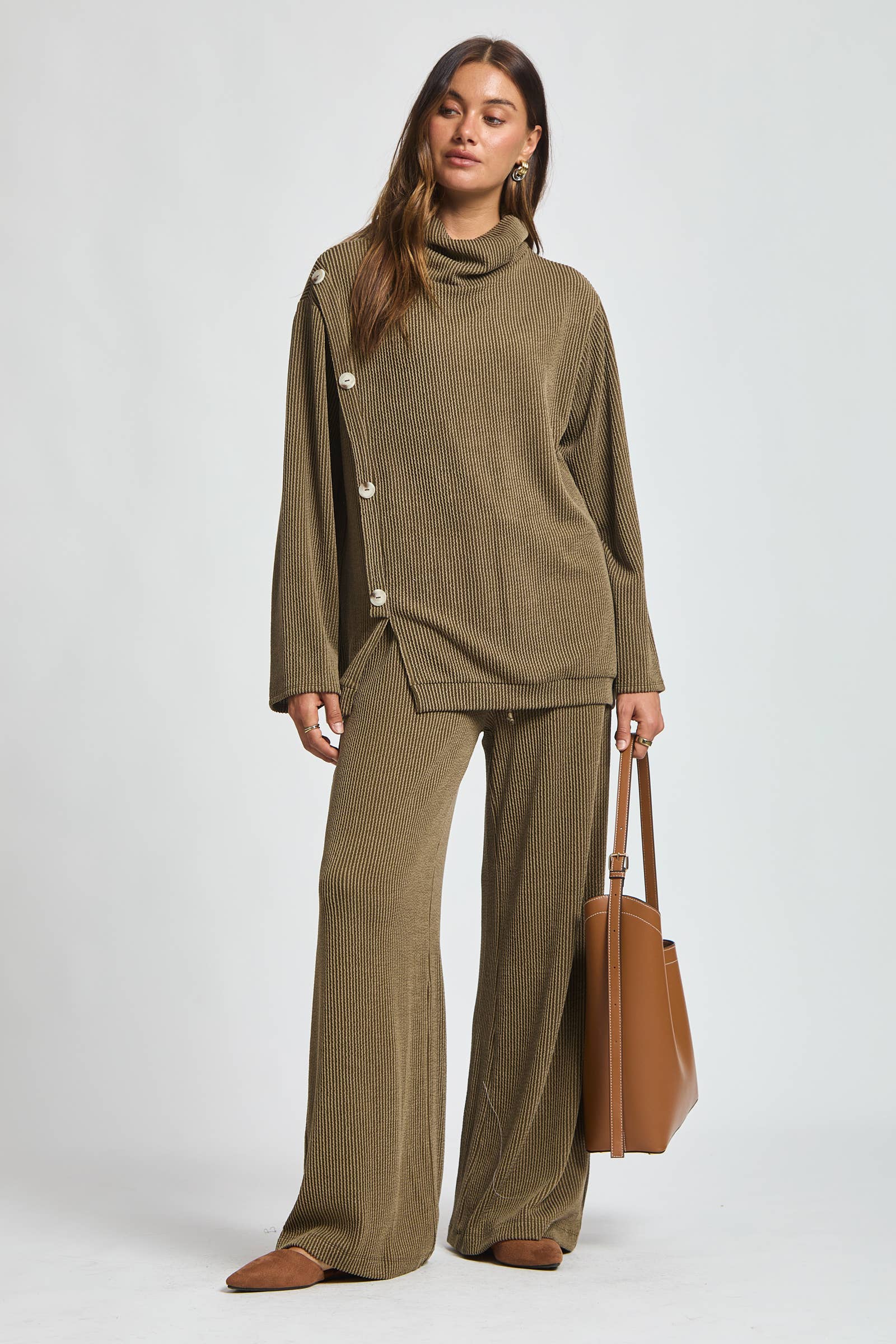 Dear Scarlett – Conjuntos Casual - Mulher por atacado – Conjunto de 2 Peças com Gola Alta Canelada TRVSET-LAVISH18