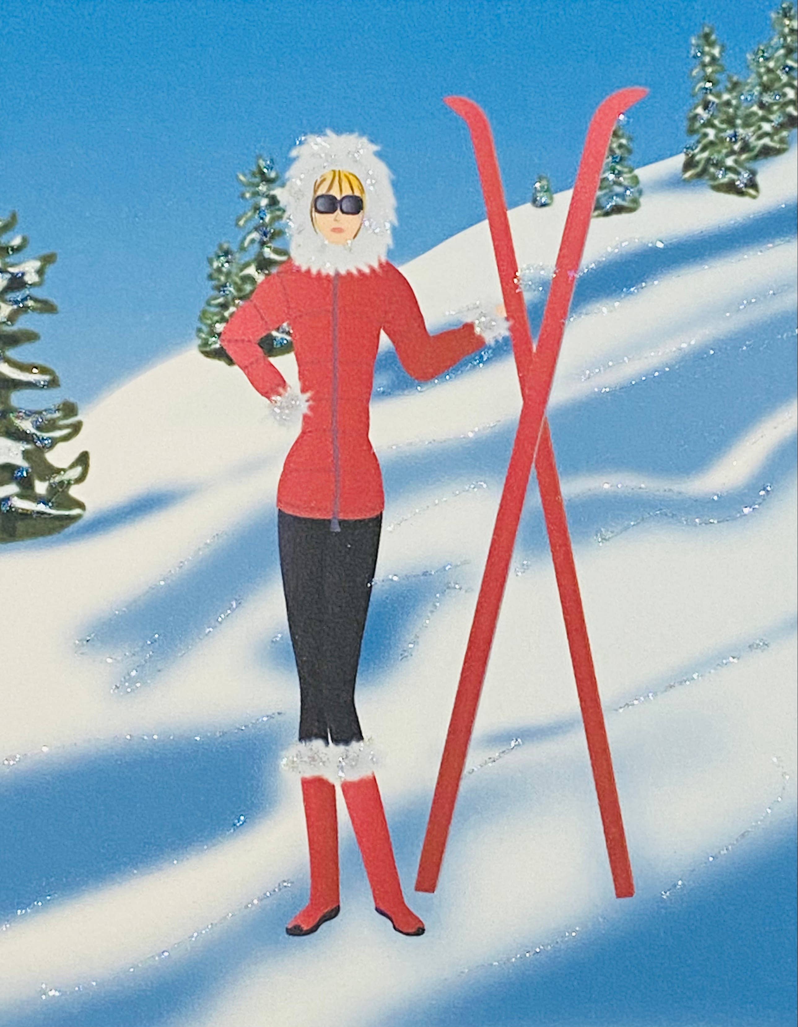 Studio Daedre - Vendita all'ingrosso Biglietti di auguri di buone feste - Biglietto festivo Ski Bunny and Mountains - Biglietti per appunti in scatola0