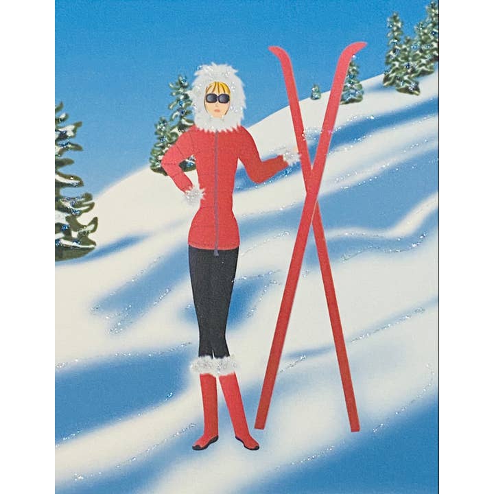 Studio Daedre - Vendita all'ingrosso Biglietti di auguri di buone feste - Biglietto festivo Ski Bunny and Mountains - Biglietti per appunti in scatola