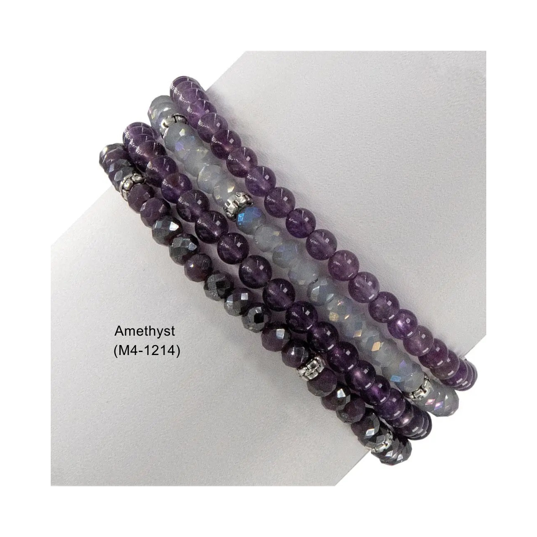 My Fun Colors - Wholesale Beaded Bracelet - Gemstone + Crystal Bead Stretch Bracelets, Set43