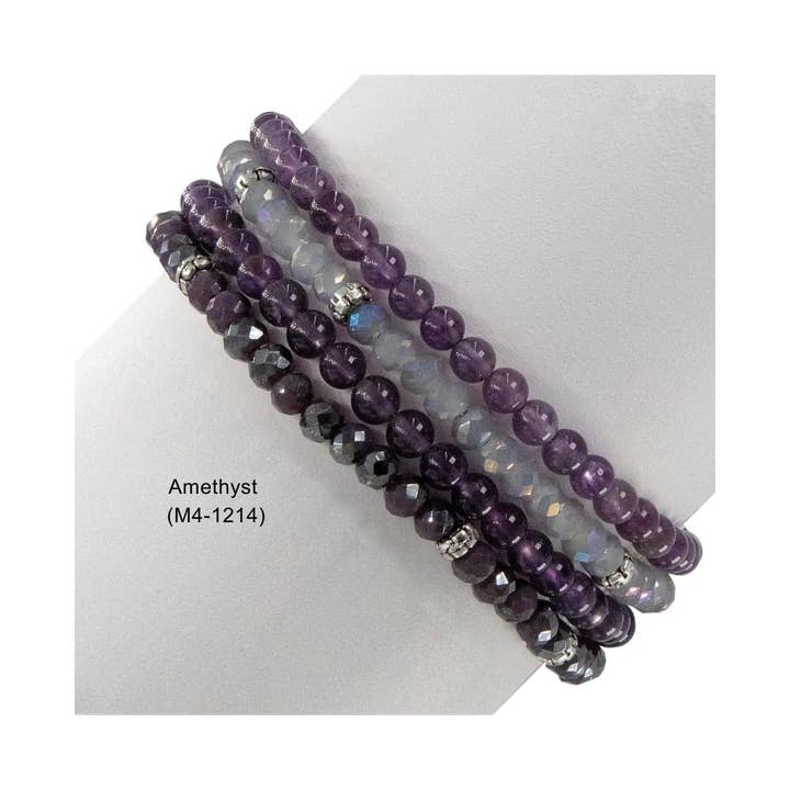 My Fun Colors - Wholesale Beaded Bracelet - Gemstone + Crystal Bead Stretch Bracelets, Set43