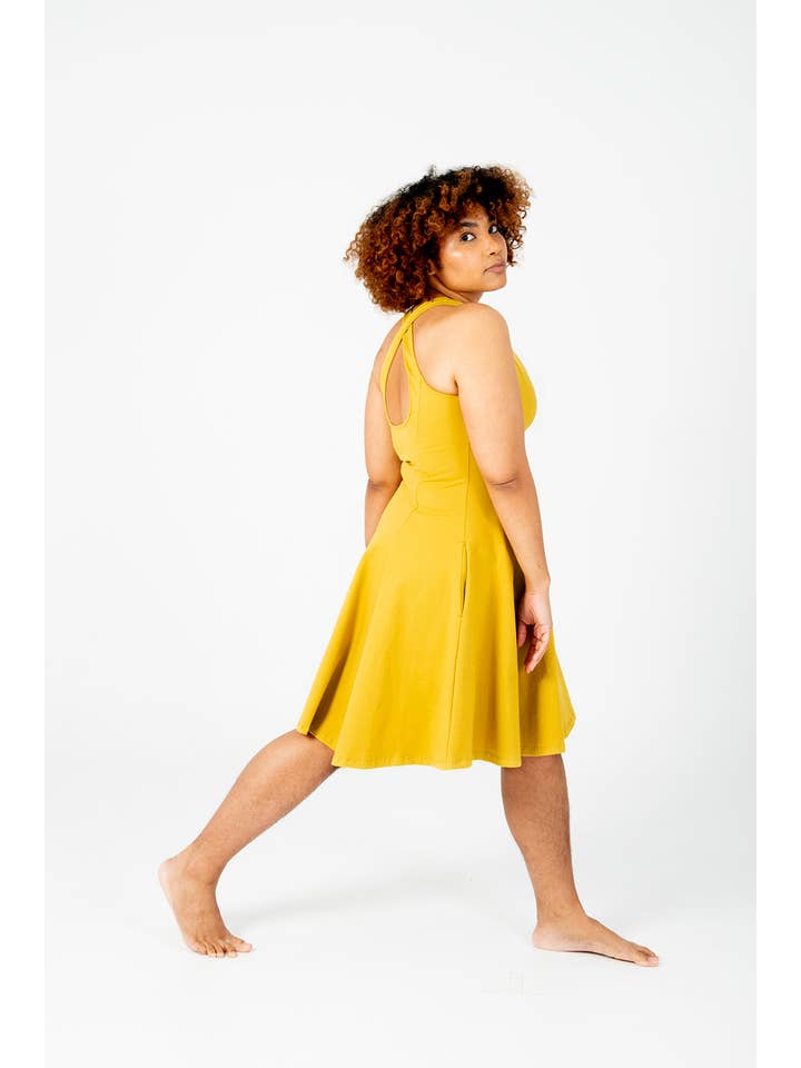Asri Cross Back Mini Dress In Mustard Seed for wholesale on Faire