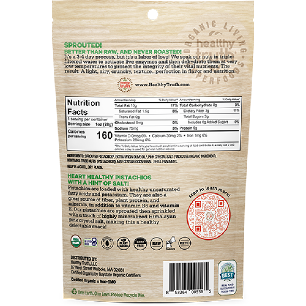Healthy Truth LLC – wholesale Nuts – Organic Raw Sprouted Salted Pistachios 1 oz1