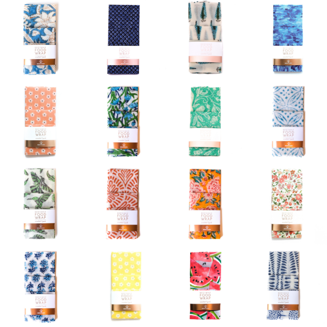 Bee Kitchen - Venta al por mayor Bolsa/envoltorio de alimentos - (paquete de 3) Envoltura de alimentos de cera de abeja con patrones surtidos2