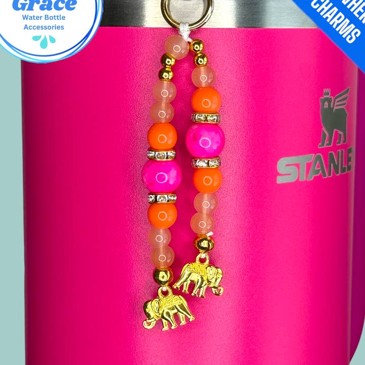 Überall aufhängbarer rosa Elefanten-Flaschenanhänger für den Großhandel von Grit & Grace Water Bottle Accessories