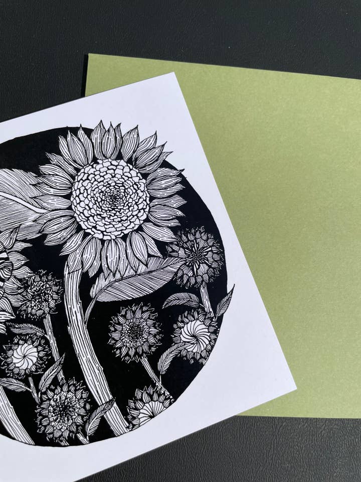 Tarjeta de girasoles, tarjeta cuadrada en blanco de 5 x 5 para venta al por mayor de MossyPathArt