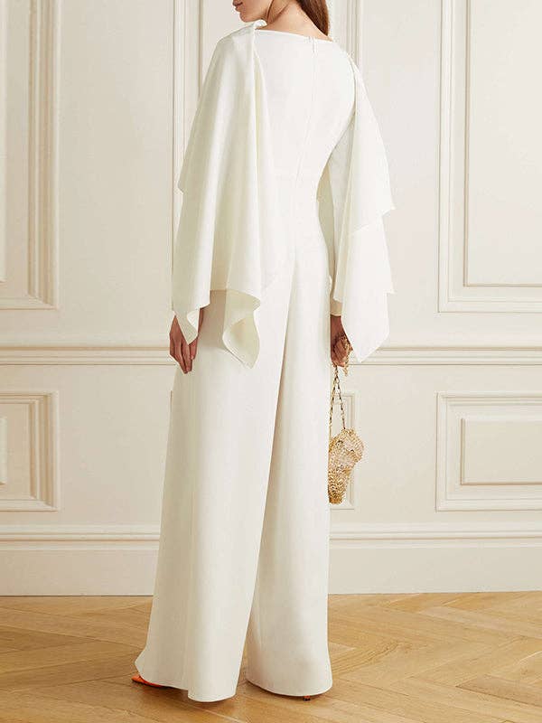 BEIGE Solid Color Zipper Long Sleeves Wrap Jumpsuits for wholesale on Faire0