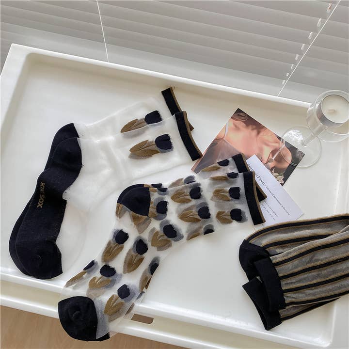 Tourtiwi - Wholesale Socks – Women's - Black Tulip Thin Mesh Socks6