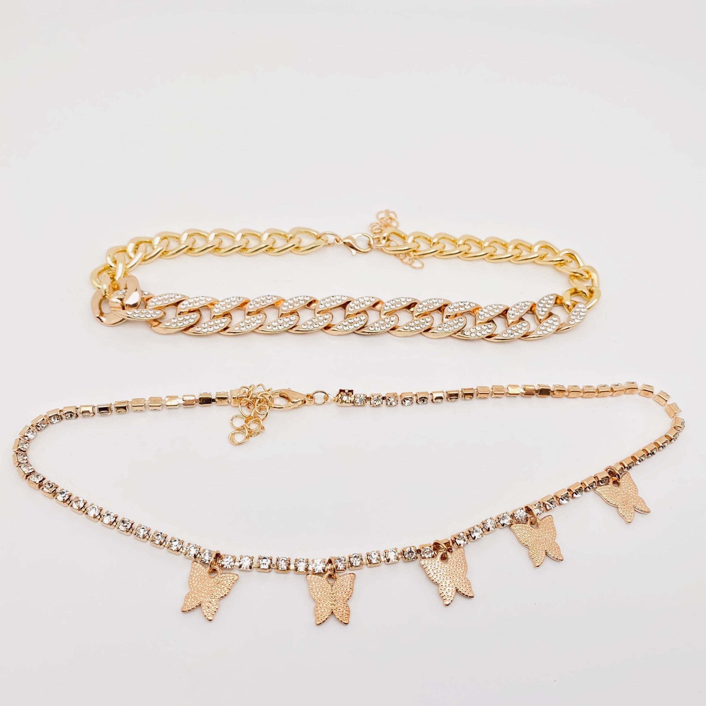 Mio Queena - Venta al por mayor Juegos de joyas - Juego de 2 collares con cadena y colgante de mariposa con pedrería3