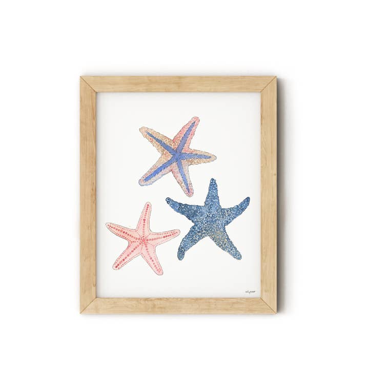KelseyMDesigns - Wholesale Art Print - Starfish Beach Art, Coastal Watercolor Wall Art