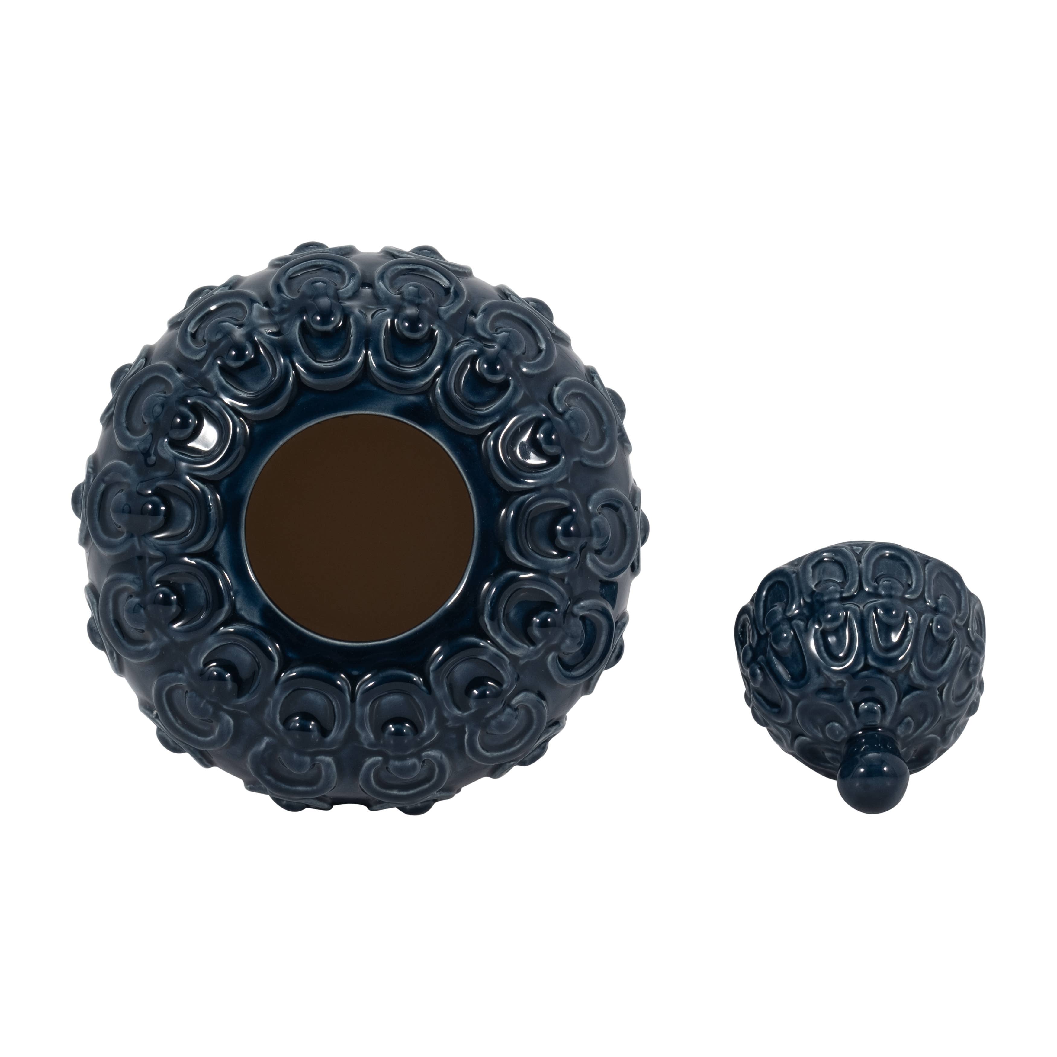 Sagebrook Home - Wholesale Decorative Jar - Decorative Jar - Blue Ceramic Chain Texture Lidded, 12 in.9