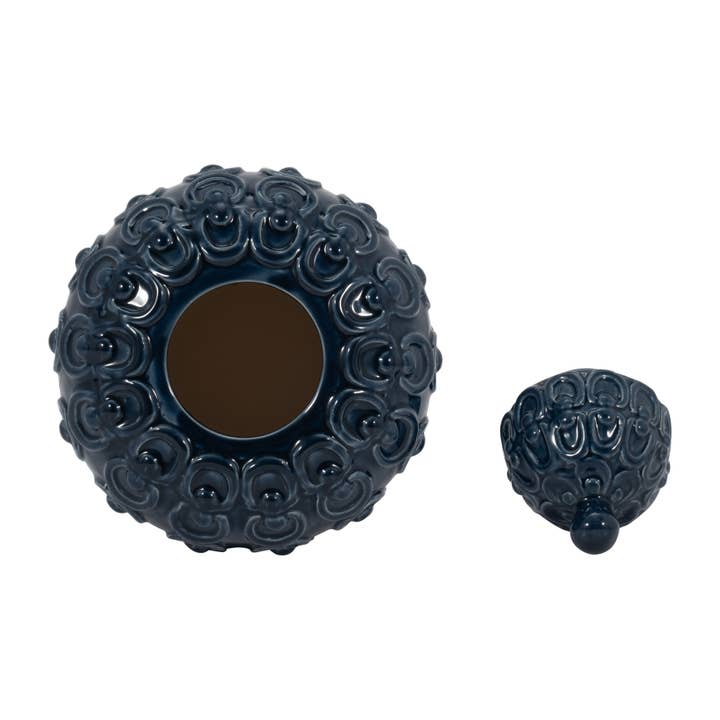 Sagebrook Home - Wholesale Decorative Jar - Decorative Jar - Blue Ceramic Chain Texture Lidded, 12 in.9