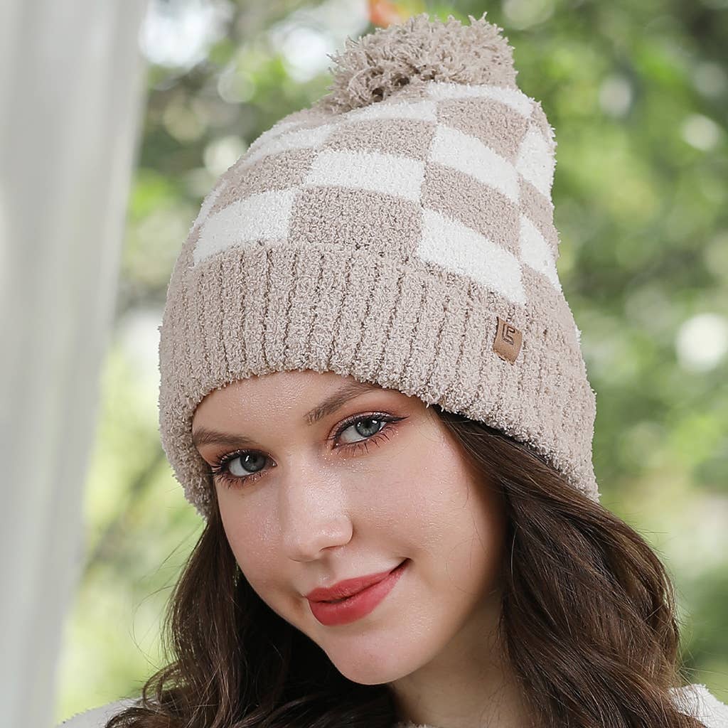 Fashion City - Vente Bonnet – femme - Bonnet à pompon à motif à carreaux Buffalo0