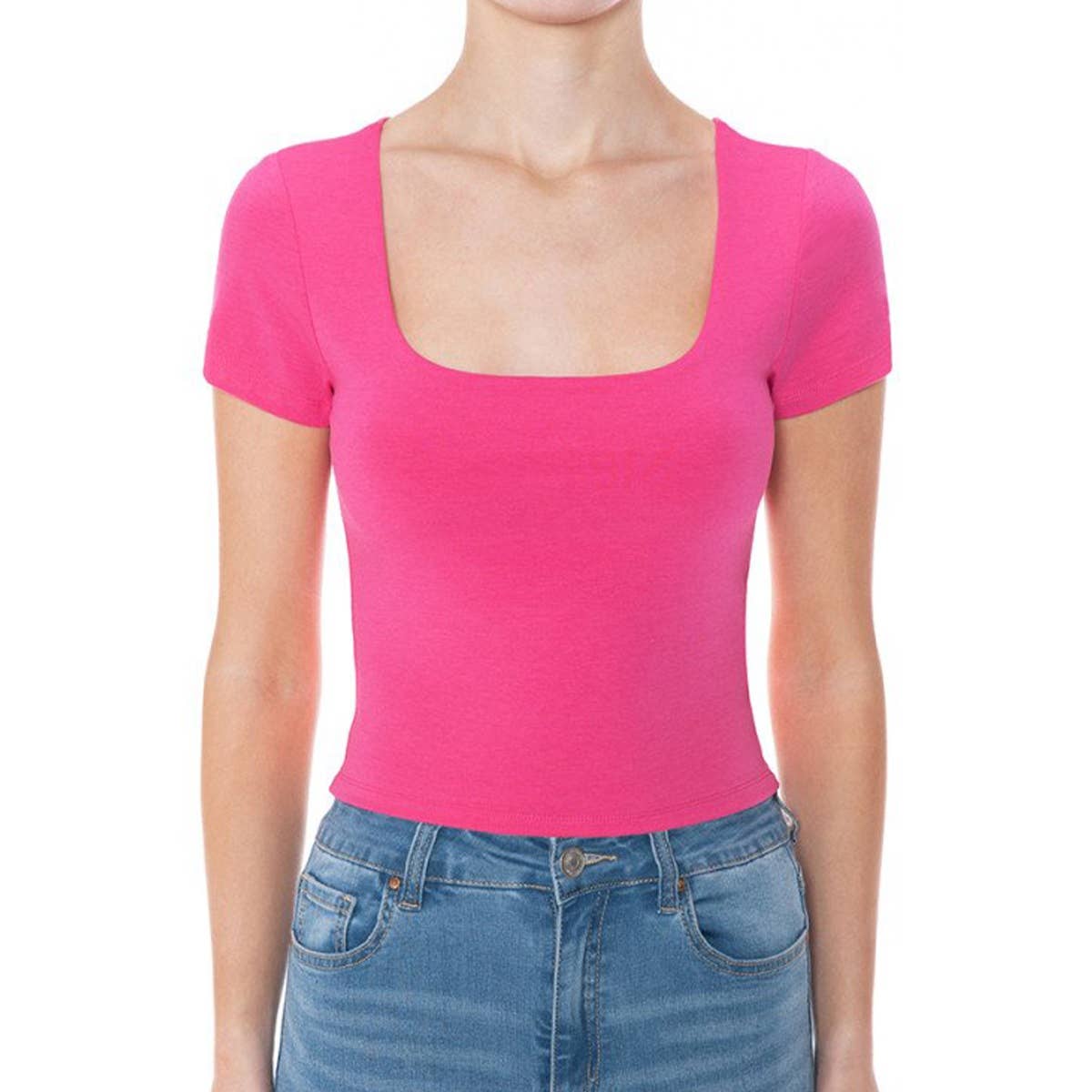 UP CLOTHING - Wholesale Shirt - Women's - SQUARE NECK SHORT SLEEVE TOP DOUBLE LAYERED0