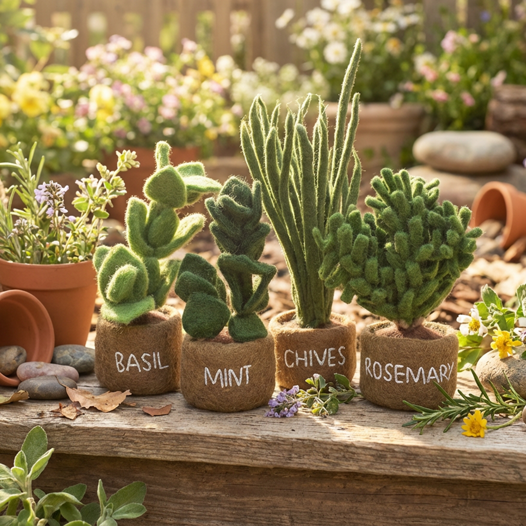 Felt So Good – wholesale Decorative tabletop object – Handmade Felt Herbs Standing Decoration Variety10