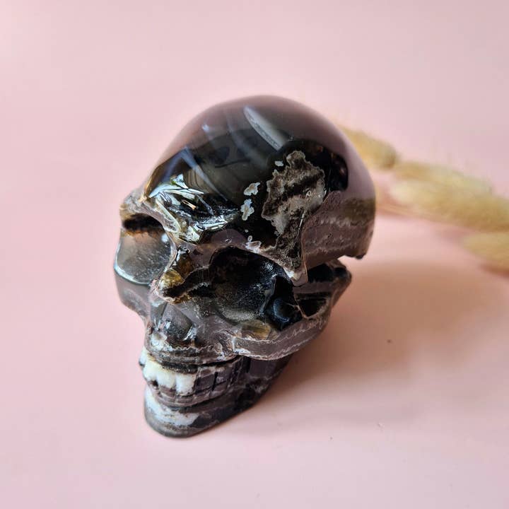 Moonlight Gemstones - Wholesale Spiritual Stone/Crystal - XL Gemstone Druzy Skull UV-reactive Volcano Agate Skull – #2 474 grams7