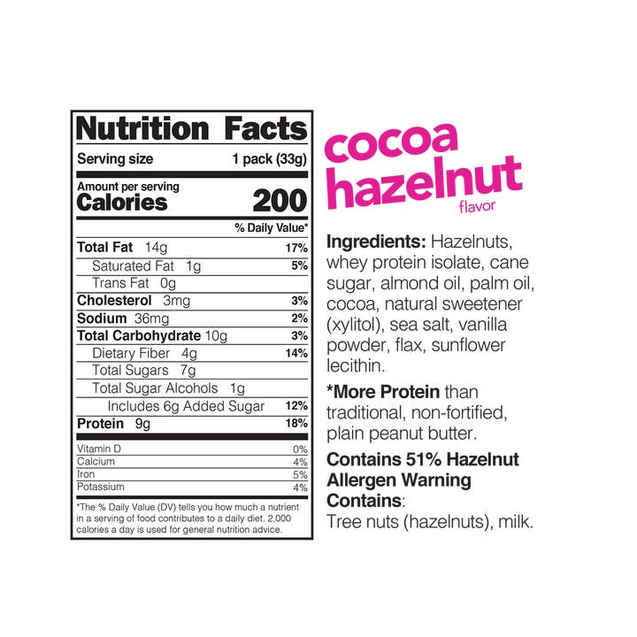Nuts 'N More - Wholesale Snack Bar - Cocoa Hazelnut High Protein Peanut Spread - 10 Pack Snack Size
