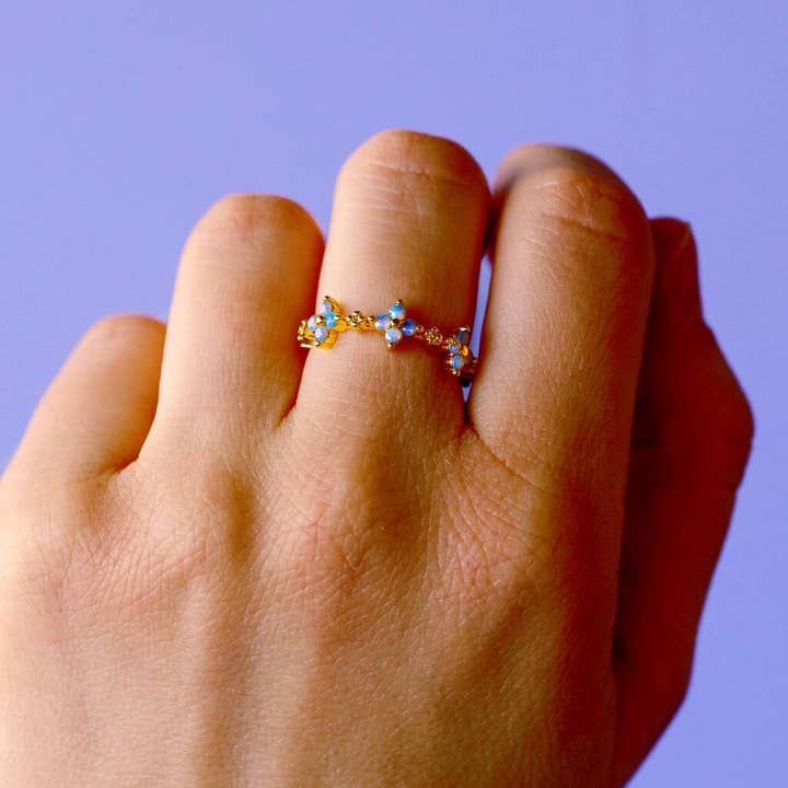 Lucent Studios Ltd - Wholesale Multi-Stone Ring - Forget Me Not Flower Gold Plated Ring4