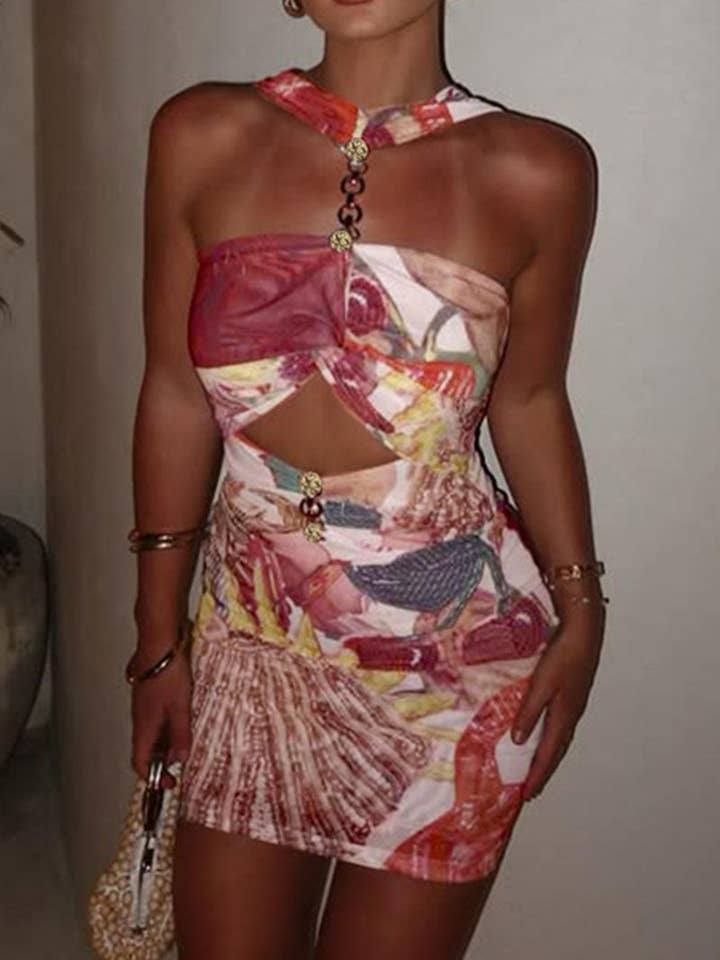 ROSSO Vestito Estivo Tropicale con Scollo All'Americana e Aperture in vendita all'ingrosso su Faire