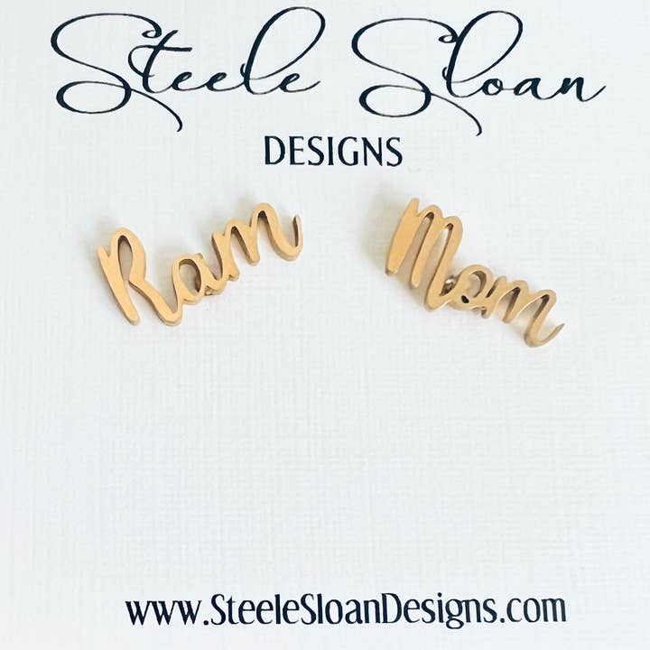 Steele Sloan Designs - Wholesale Stud/Post Earrings - Ram Mom Earrings - Go Rams! Gift for Mom, Cute Gift Rams