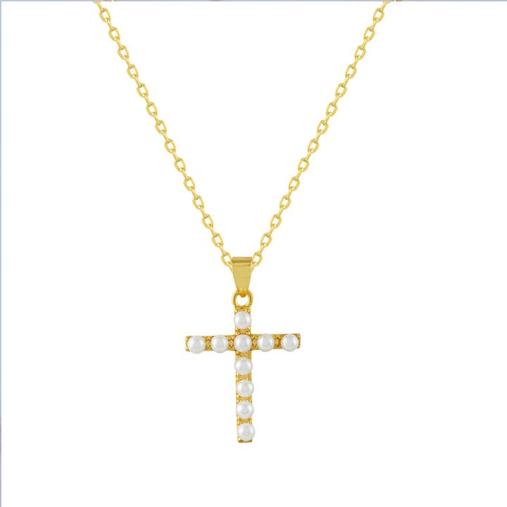 Forgyldt sølv halskæde og perler kors vedhæng for engroshandel hos Itemporality