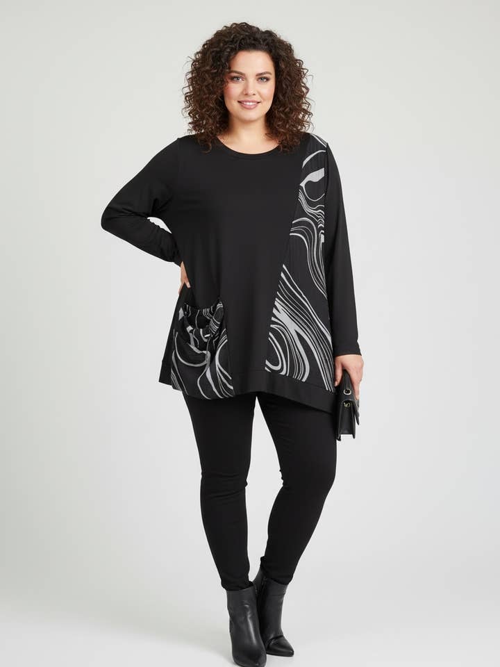 Plus size semi-printed T-shirt (C6302) for wholesale by Pomme Rouge Paris