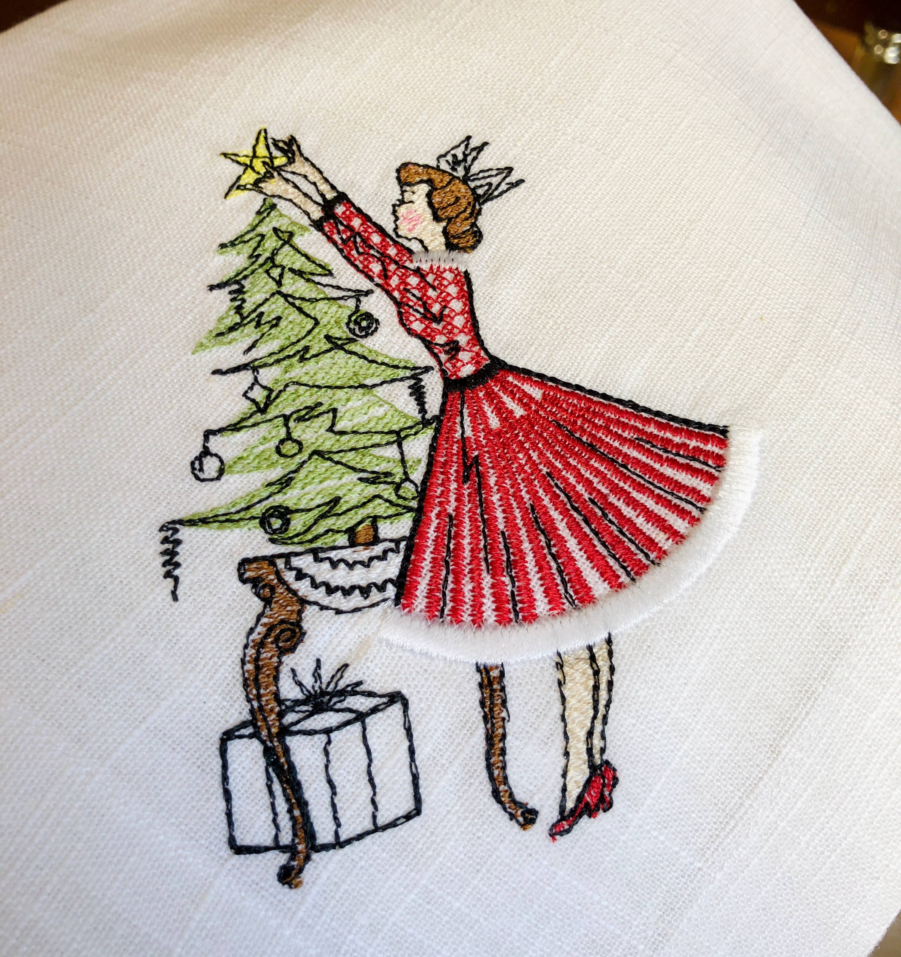 Belle Linen – wholesale Middags- och tygservett – Vintage julservett i linne med damer6