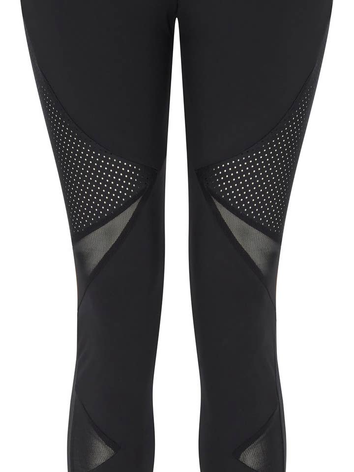 Leggings lunghi alla moda compressivi - neri con pannelli perforati per la vendita all'ingrosso da parte di Boom Boom Athletica