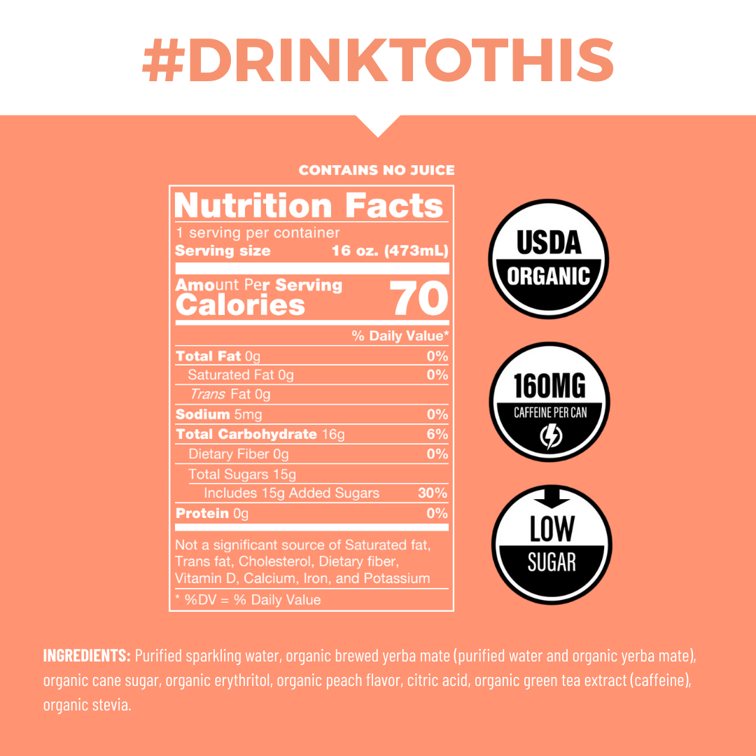 CLEAN Cause - Wholesale Iced Tea - Organic Peach Sparkling Yerba Mate Energy Tea – 12-pack Cans2